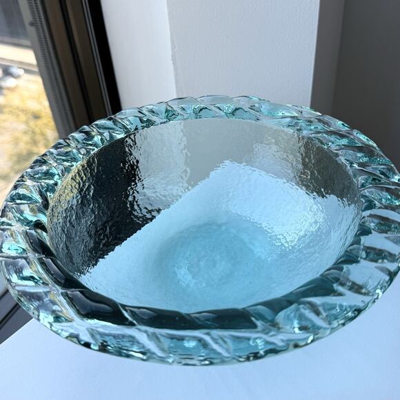 Fire and Light Recycled Glass Aqua Blue Bowl 9 1/2" Arcata, California Vintage - Picture 2 of 9